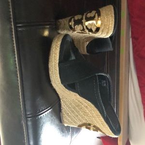 tory burch espadrille wedge with gold emblem
